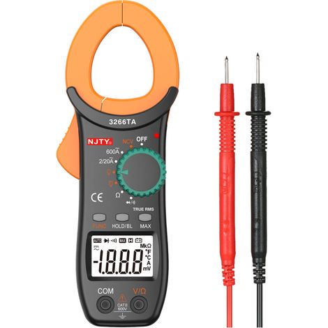 Jeffergarden NJTY Pince multimètre numérique 2000 points Multimètre à plage automatique avec test NCV Tension AC/DC Portable Affichage LCD portable Mesure de la résistance du courant AC Diode de conti (1/4)