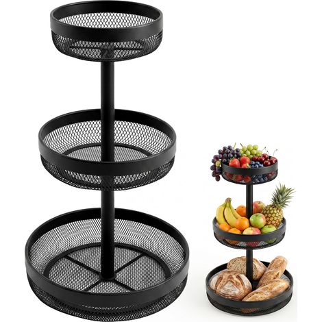 Corbeille à fruits à 3 étages, Support amovible pour fruits Cuisine Corbeille de rangement pour cuisine Stockage fruits, Ø 20 cm, 25 cm et 30 cm (1/5)