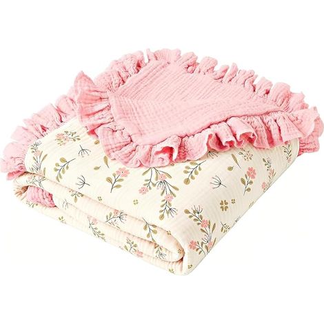 Baby Blanket 100% Cotton Muslin Blanket 120 x 120 cm Soft Breathable for Girls Boys Pink (1/5)