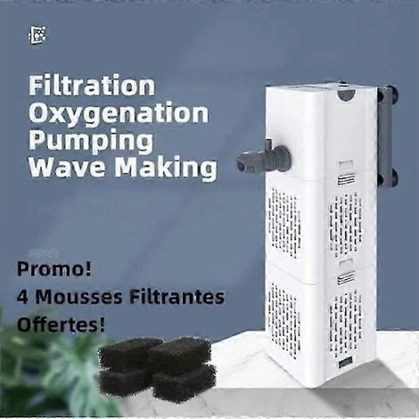 Filtre interne pour aquarium 15 W 1000 L/h, pompe de filtration pour l'oxygénation de l'eau + 4 mousses filtrantes - blanc (1/4)