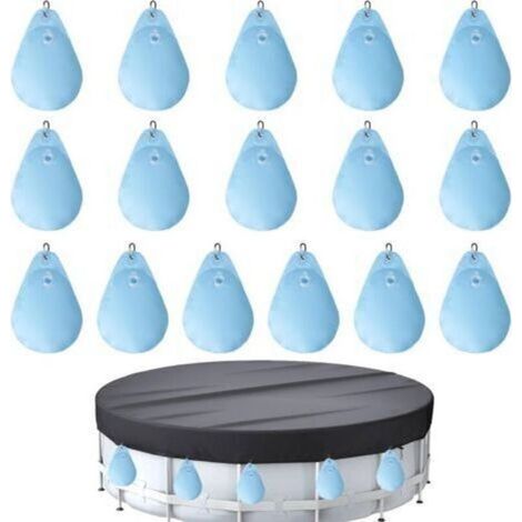 Lot de 16 sacs à eau pour bâche de piscine avec crochets, Sacs D'Eau Lourds pour Couverture de Piscine, en PVC, anti-fuite, sac à suspendre, à remplir, poids pour bâche de piscine d'hiver (1/5)