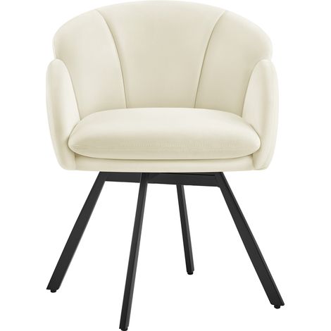 Yaheetech Fauteuil Salon en Velours Chenille, Design Fleur, Chaise Coiffeuse Pivotante, Fauteuil Chambre Confortable avec Coussin Amovible pour Chambre Bureau Domicile Beige (1/5)