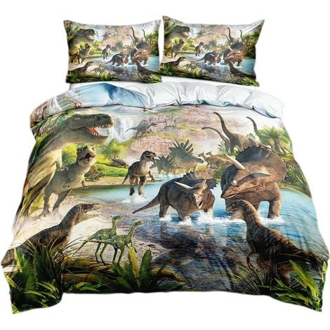 Parure de lit dinosaure 3D 200x200cm, 3 pièces, housse de couette et 2 taies d'oreiller, pour enfants (1/5)