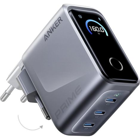 Anker Prime 3-USB-C Cargador Rápido 160W Plata