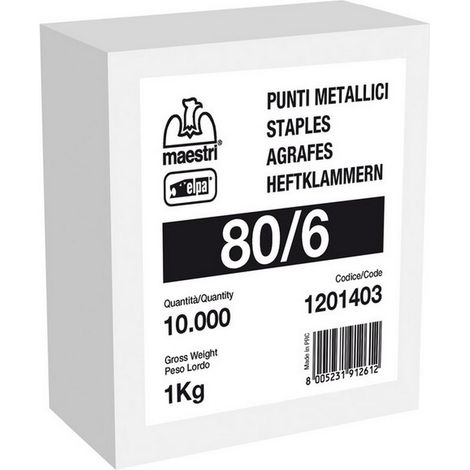 10000PZ PUNTI PER FISSATRICI IN SCATOLA mod. 80/6 mm. 6 galvanizzati
