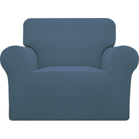 Housse de canapé Extensible 1 pièce Housse de Protection pour Meubles avec élastique en Bas pour Enfants Tissu Jacquard Polyester élasthanne à Petits Carreaux Chaise Pierre Bleue (1/5)