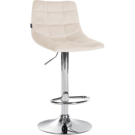 Sgabello da bar moderno x1 in velluto crema con motivo trapuntato e base a tromba in metallo cromato 100005657