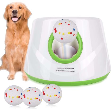 Lanzador Automático de Pelotas para Perros, con 3 Pelotas de Tenis ETPU de 5,8 cm, 3 Distancias Ajustables 5,7/9,7/13,7 m, Recargable, Juguete Interactivo para Perros Pequeños y Medianos (Verde) (1/5)