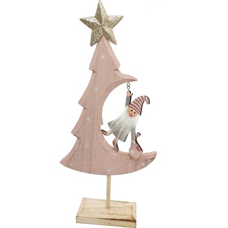 Vimin Box Babbo Appeso Albero di Natale 18 x 6 Cm H 40 Cm Legno Rosa Grigio