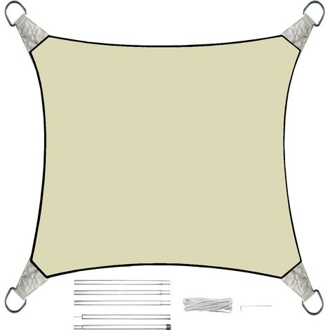 Sonnensegel Quadratisch Creme 5m mit Stangenset für den Garten (1/5)