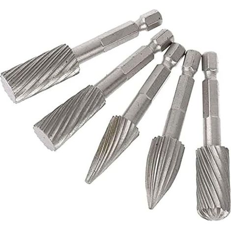 5-teiliges Set rotierender Fräsfeilen, 1/4-Zoll-Sechskantschaft, HSS-Fräsen, rotierende Feilenwerkzeuge für Materialien