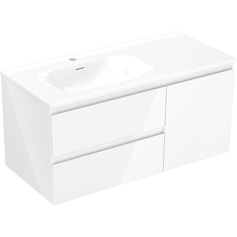 Mexen Orio armario de ba帽o 100 cm con lavabo Vela izquierdo, 2S, 1D, blanco brillo - 91A13-10047-3-BBFFF00-W23L00 (1/5)