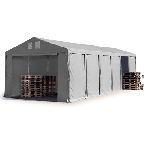TOOLPORT Tendone deposito 6x12m Tendone Industriale con altezza laterale 3m telone in PVC 850 N grigio 100% impermeabile con apertura con cerniera