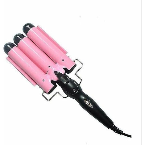 Fer à friser triple en céramique, dernière version 3 barils baguette avec température réglable, cheveux portables (rose) (1/4)