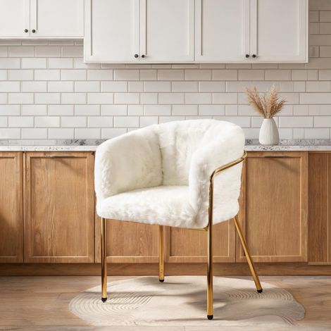 Chaise de loisir design luxueux blanc imitation fourrure (1/5)