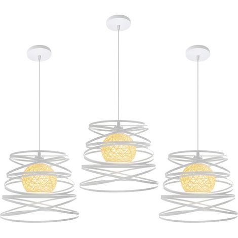 3 Pack Suspension Luminaire Fer Abat-jour Forme de Ressort 30cm Plafonnier Lustre E27 40W Blanc (1/5)