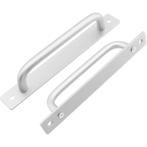 2-piece sliding door handle, length 212 mm, with back plate, made of aluminum alloy, suitable for furniture, silver, with screws (1/5)