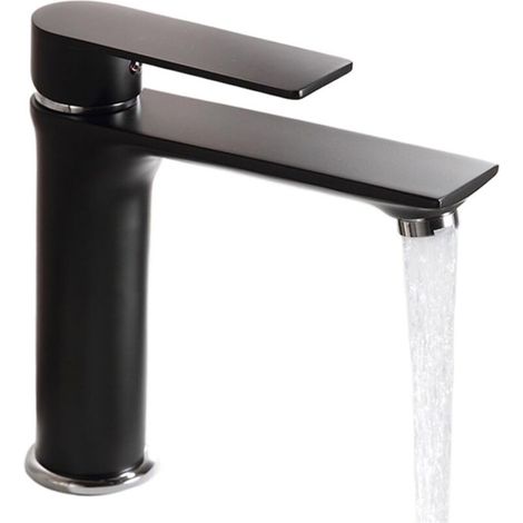 Robinet de Lavabo de Salle de Bain Robinet de Lavabo en Laiton, Robinet Peint en Noir, Robinet de Cuisine à Trou Unique et à Poignée Unique, Robinet de Lavabo de Salle de Bain Cascade Chaude et Froide (1/5)