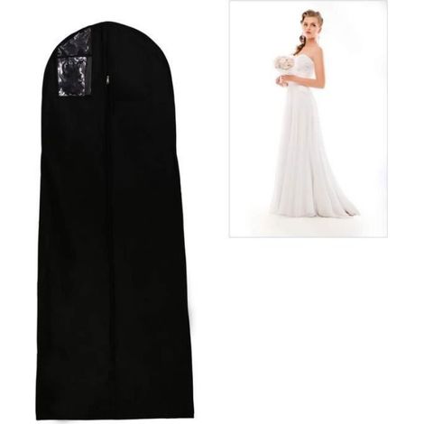 1 Housse vêtements 180 cm, respirant non-tissé, fenêtre transparente, fermeture éclair, pour robe mariée costume (1/3)