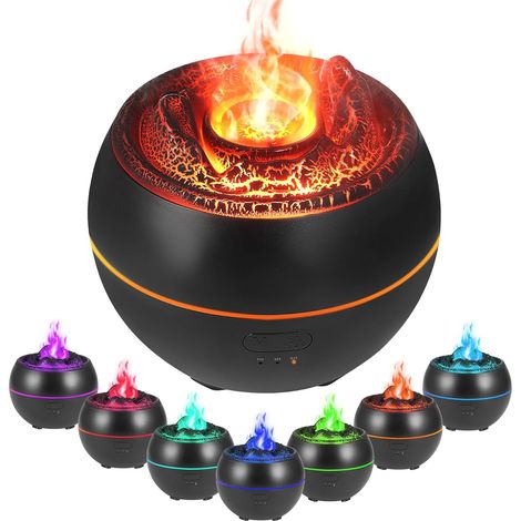 (Black) Diffuseur D'Arômes avec Effet Flamme, Humidificateur d'air, 7 Couleurs, 3 Timer, Arrêt Automatique sans Eau, Diffuseur D'Huiles Essentielles pour Maison, Bureau, Chambre (1/5)