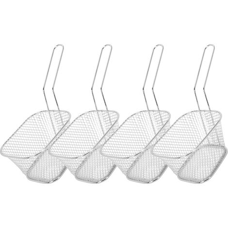 4 passoires à friture en acier inoxydable, panier de cuisson pour frites, ustensile de cuisine argenté (1/5)