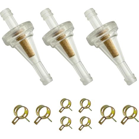 Lot de 3 filtres à carburant en cuivre 6 mm 1/4" pour moto, Pit Bike, Mini Bike, ATV, UTV, tondeuses à gazon, petits moteurs avec 8 colliers de serrage (1/5)