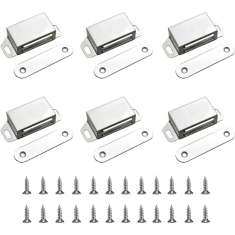 6 Pièces Aimants d'armoire,Aimant Porte Placard Loquet Magnétique en Acier Inoxydable avec Vis pour Meuble Tiroirs,Argenté - (1/5)
