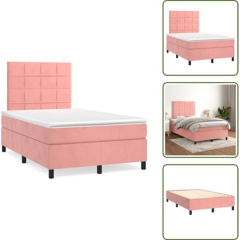 Letto con testiera regolabile - vidaXL Giroletto a Molle con Materasso Rosa 120x190 cm in Velluto - Letto con materasso a molle insacchettate