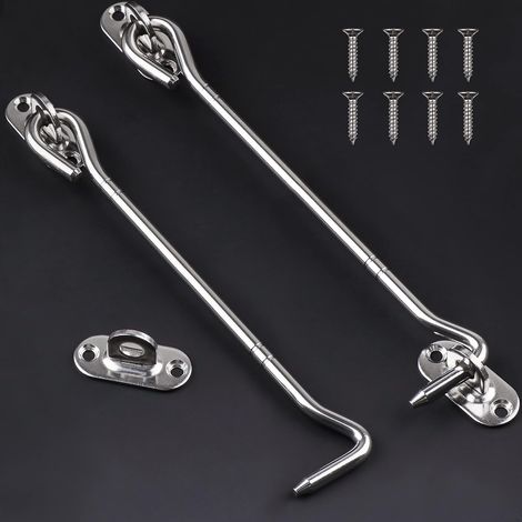 Lot de 2 loquets à œil de 8 pouces - Loquet à crochet robuste pour armoire, placard, fenêtre, porte de grange coulissante (1/5)