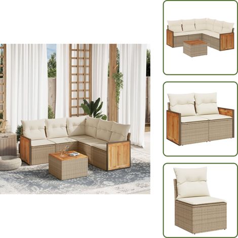 6-tlg. Garten-Sofagarnitur mit Kissen Beige Poly Rattan - Gartenmöbel Set - Rattan Möbel - Outdoor Lounge - Esstisch - Sofasatz (1/5)