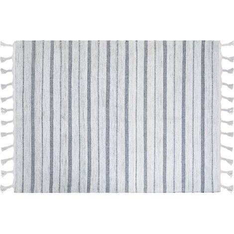 Alfombra blanco crema gris 140 x 200 cm plástico reciclado patrón a rayas Bademli