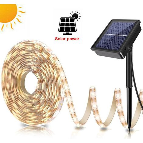 VURAHOME - Ruban LED Solaire Extérieur, Ruban LED Solaire 5M 150LED, Guirlande Solaire Extérieure Étanche pour Vitrine de Jardin Familial Noël avec Mariage Blanc Chaud (1/5)