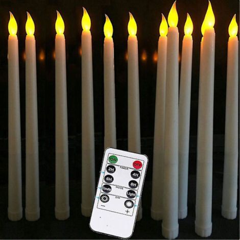 BUNTHAUS Lot de 10 bougies coniques LED à piles avec télécommande, bougies de dîner ivoire avec finition en cire lisse, lumière LED blanc chaud (1/4)