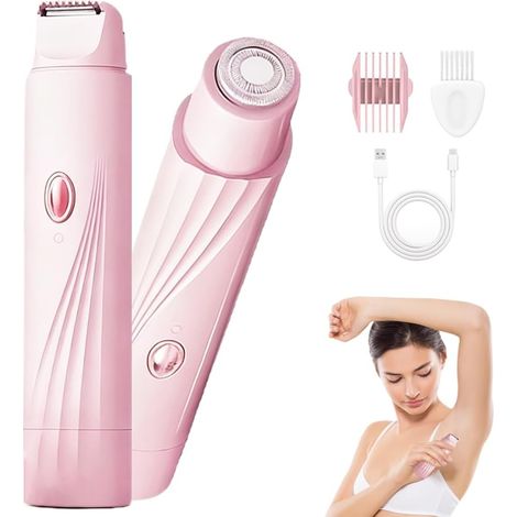 Women's Electric Shaver, 2 in 1 Trimmer Female Intimate Electric Shaver, Wet/Dry, Rechargeable Trimmer Bikini Woman Face Epilator, Waterproof IPX7 Electric Epilator for Underarm and Legs (1/5)