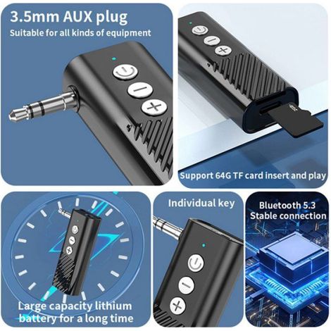 Adaptateur Bluetooth - Récepteur Audio Sans Fil - Compatible TV Haut-Parleurs Voiture - Bluetooth 5.3 - Entrée 3,5 mm - 2 Pièces (1/5)