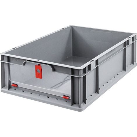Conteneur de transport gerbable L600xl400xH170mm gris rouge PP avec plaque rabat
