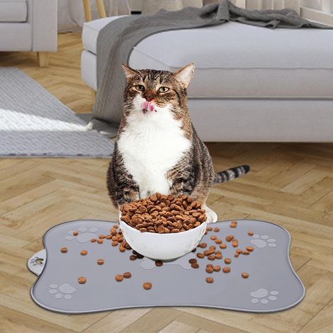 Tapis de gamelle pour Chien, Set de Table en Silicone pour Animaux de Compagnie en Forme d'os, Tapis d'alimentation en Silicone antidérapant en Forme d'os pour Petits Chiens et Chats(48x30cm) (1/5)