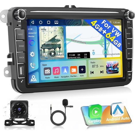 [4G+64G] Antoradio pour Golf 5 6/Polo/Passat/Seat, Android 15 Autoradio sans Fil Carplay, écran Tactile 8'' 2 Din avec Bluetooth 5.0, Android Auto, Commande au Volant, GPS. (1/5)
