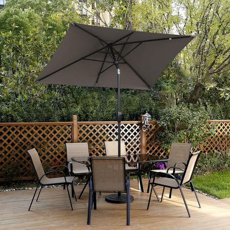 Sonnenschirm Aluminum Sonnenschirm Rechteckig 210 x 140cm Knickbar Gartenschirm, Marktschirm mit Kurbel, für Garten, Balkon, Terasse, Sonnenschutz UPF50+, Braun