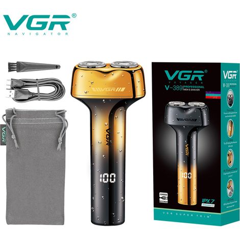 (Or) Rasoir électrique rechargeable à double lame avec affichage numérique et grille à double lame. (1/4)