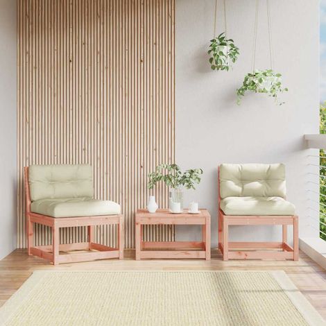 Canapés de Jardin Modulaires en Bois Massif de Douglas avec Coussins Blanc Crème Lot de 2 - PANGIVO (1/5)