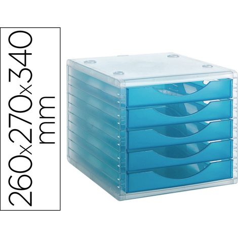 Fichero cajones de sobremesa archivo 2000 apilable 5 cajones lagoon translucido 260x270x340 mm