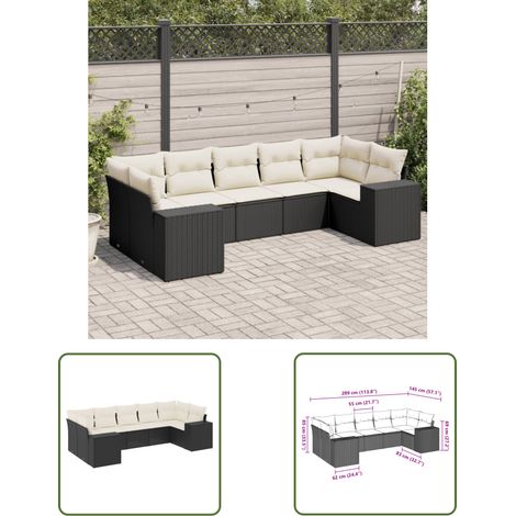 The Living Store Salon de jardin 7 pcs avec coussins noir résine tressée - Ensemble Salon De Jardin - Meuble Extérieur - Résine Tressée - Rotin Synthétique - Mobilier De Jardin (1/3)