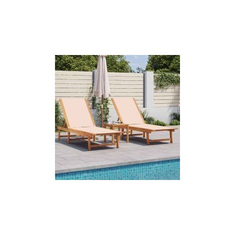 Chaises longues lot de 2 crème bois acacia solide et textilène (1/5)