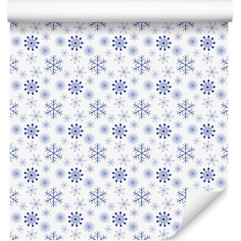 Papier peint flocons de neige blancs et bleus pour salon et chambre 50x1000 cm (1/5)