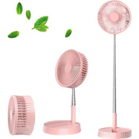Ventilateur pliable sans fil 4 vitesses – Hauteur réglable, rotation 360°, 3600 mAh – Rose (1/5)