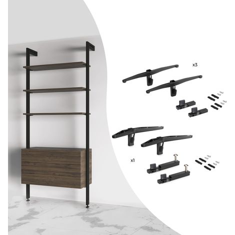 Emuca Set aus Konsolenset für 3 Holzböden und 1 Modul für Zero Struktur, Zamak, Tiefschwarz lackiert texturiert (1/5)