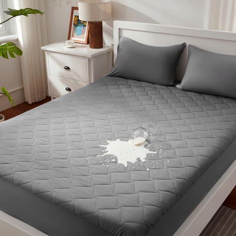 Protège-matelas imperméable 180 x 200 cm - Avec 38 poches profondes - Housse de couette pour adultes et enfants - Gris (1/5)