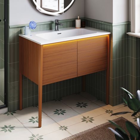 ELEGANT Bathroom Cabinets and Storage Units Freestanding 810mm Bathroom Cabinet Vanity Unit, Push‑to‑Open Door and Built‑in LED Sensor Light, 894×495×810mm (1/5)