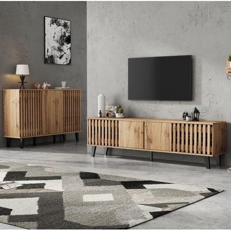 TV-Möbel-Set 180x40x55 cm & Sideboard 150x40x95 cm, Spanplatte Natur – MEUBLIV (1/5)